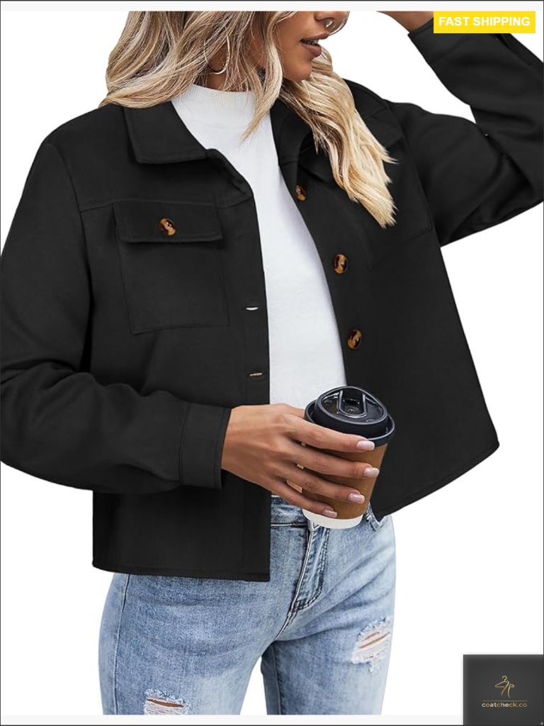 Cropped Shacket Jacket Flannel Plaid Button Down Shirt Fall Coat Tops